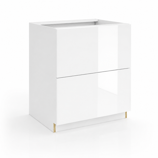 High Gloss White 2 Drawer Base Cabinet