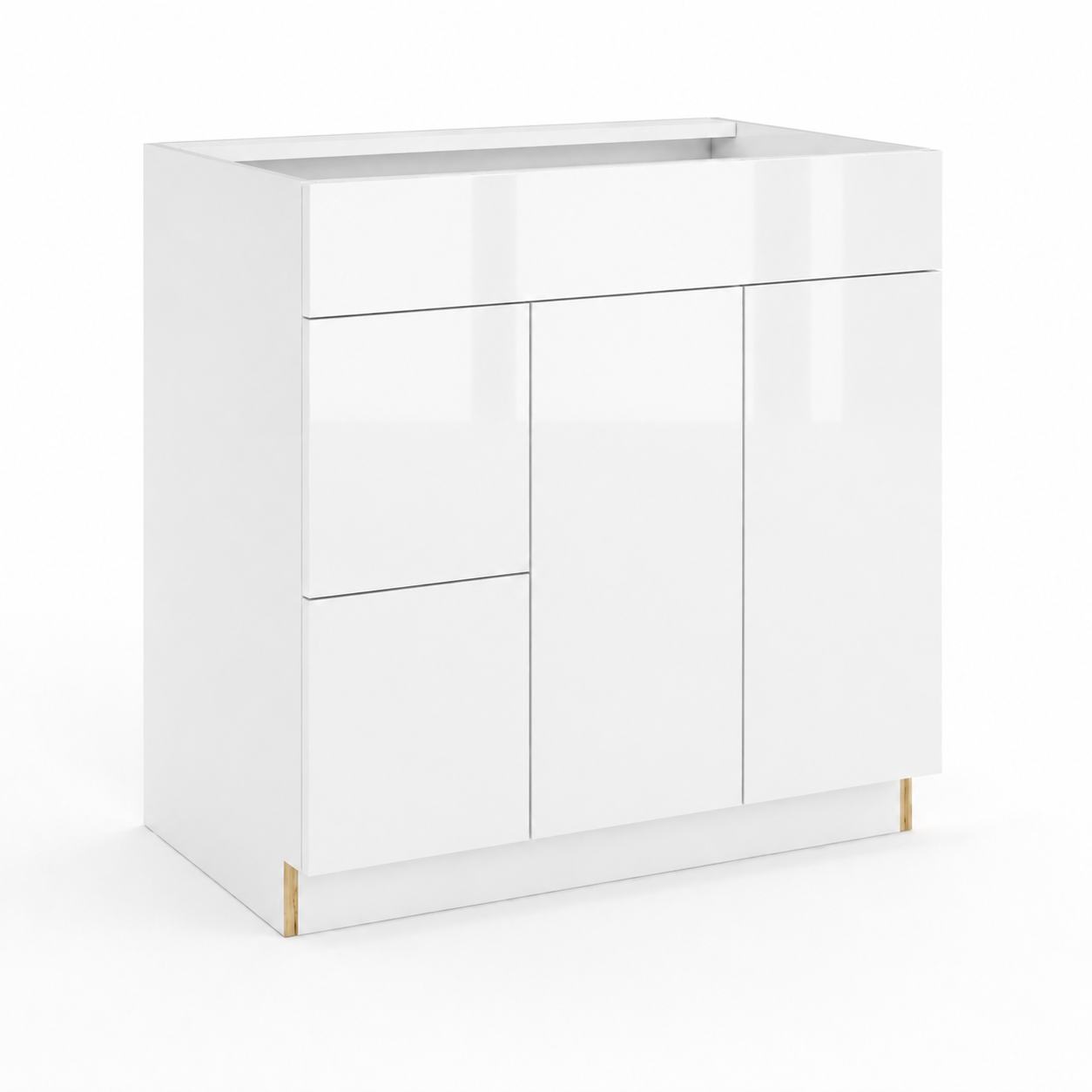 High Gloss White 36"W Vanity Combo Base Cabinet