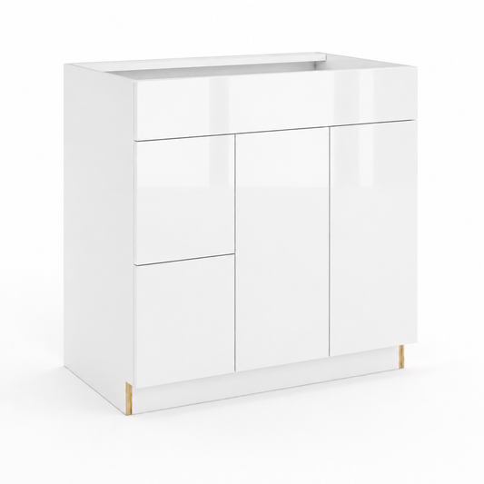 White cabinet with two doors and two drawers on a white background|USA Cabinets Outlet |