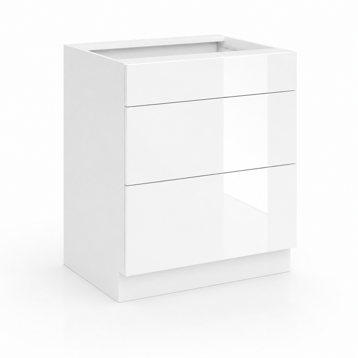 High Gloss White Three Drawer Base Cabinet