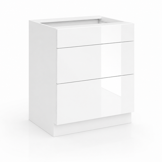 High Gloss White Three Drawer Base Cabinet