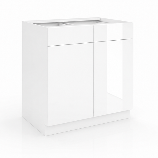 High Gloss White Sink Base Cabinet – 2 Doors &  2 False Drawer
