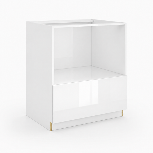 White storage unit with a gold accent on a white background|USA Cabinets Outlet |