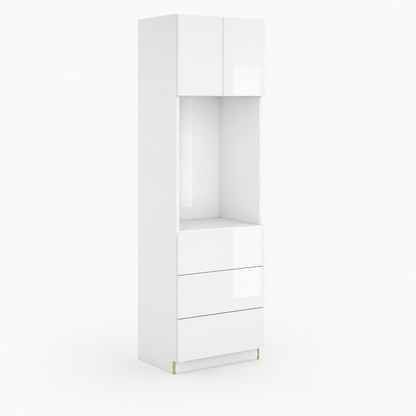 High Gloss White 33″ W Double Door Oven Pantry Cabinet with Three Drawers