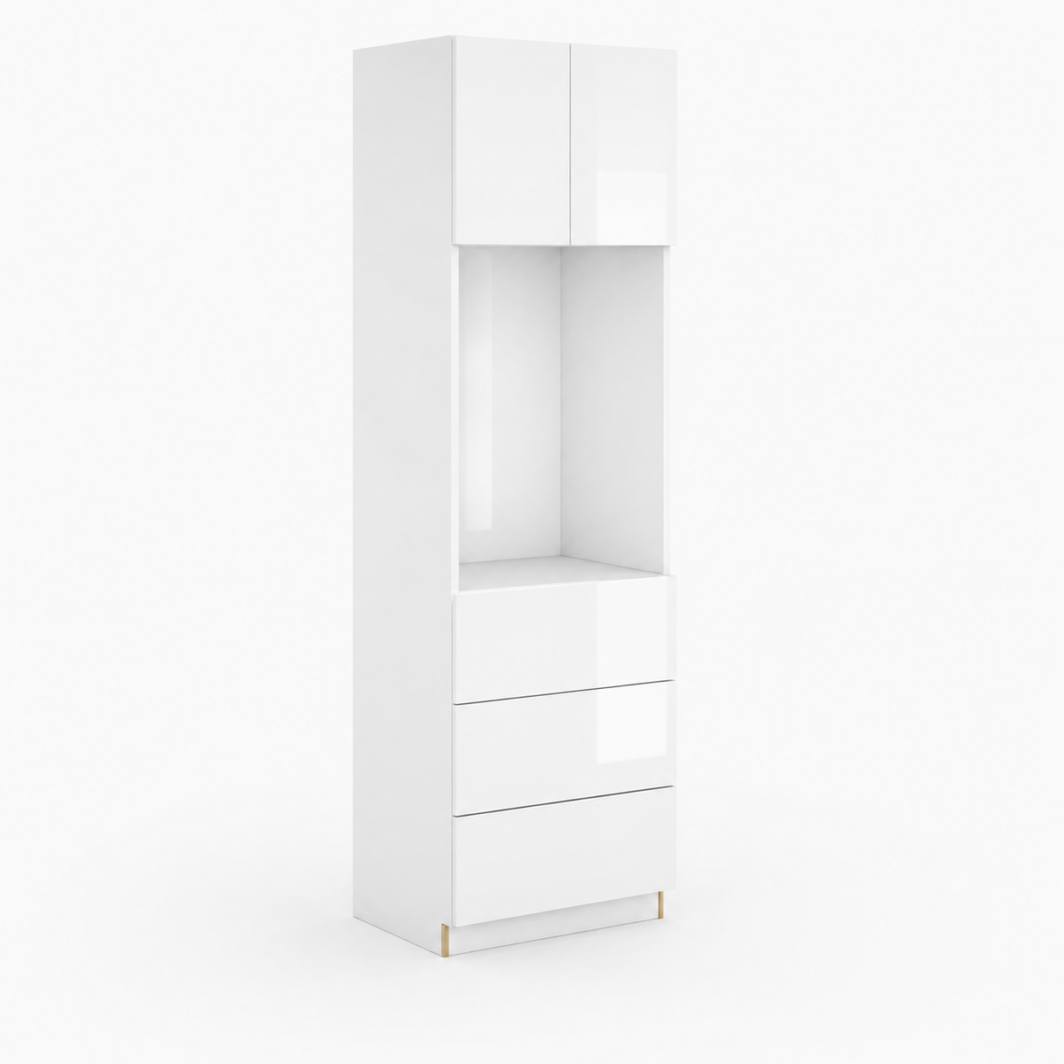 High Gloss White 30″ W Double Door Oven Pantry Cabinet with Three Drawers