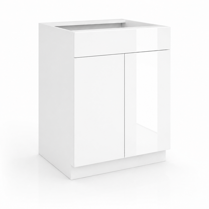 High Gloss White Sink Base Cabinet – 2 Doors &  1 False Drawer