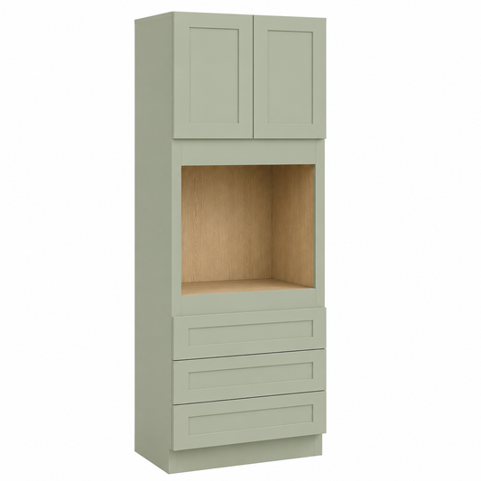 Jade Green Shaker 33″ W Double Door Oven Pantry Cabinet with Three Drawers