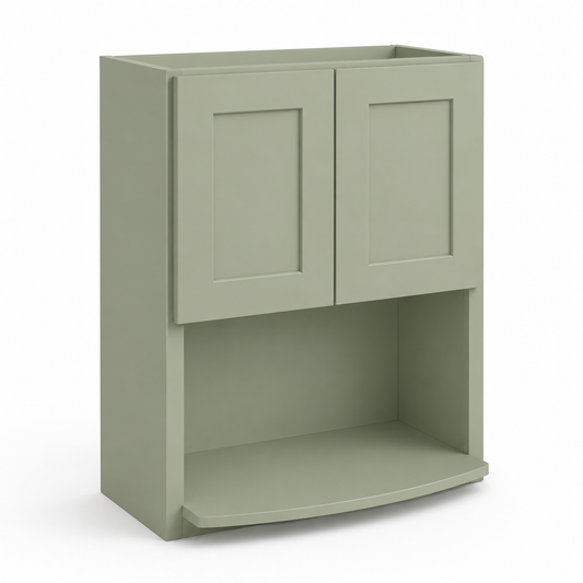 Green cabinet with two doors and an open shelf on a white background|USA Cabinets Outlet|