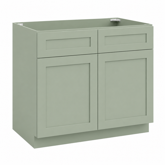 Green cabinet with doors and drawers on a white background| USA Cabinets  Outlet |