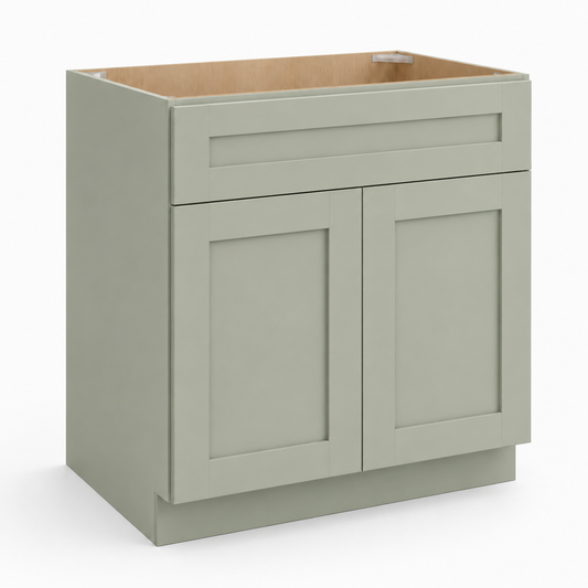 Jade Green Shaker Sink Base Cabinet – 2 Doors &  1 False Drawer