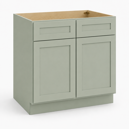 Jade Green Shaker Sink Base Cabinet – 2 Doors &  2 False Drawer