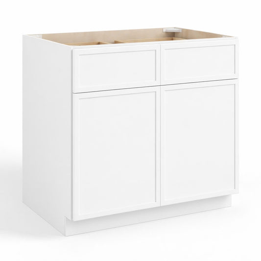 Slim Shaker White 24"D  Base Cabinet with 2 Doors & 2 Drawers