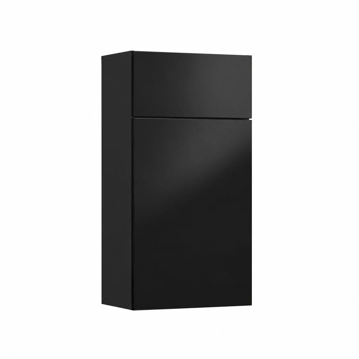 Modern matte black kitchen base cabinet with one drawer and one door on a white background. ( USA cabinets Outlet )

