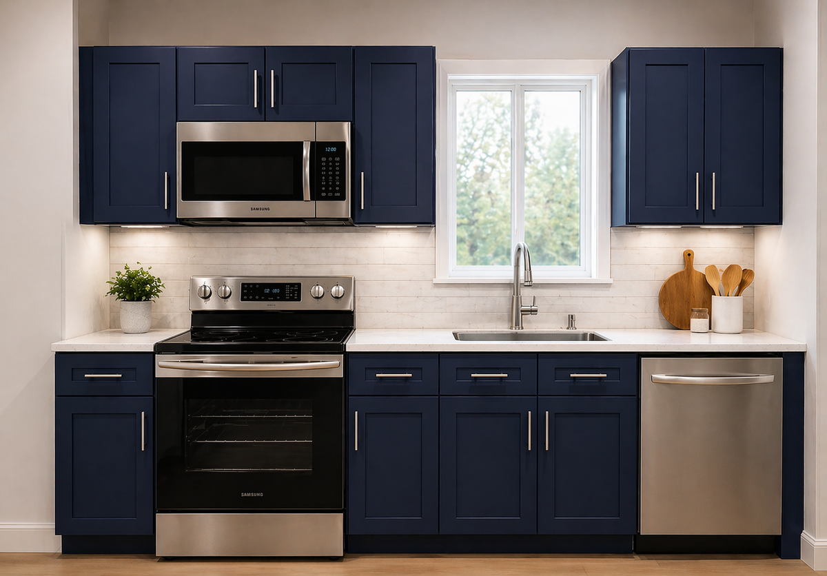 Navy Blue Shaker RTA Kitchen Cabinets – 10 Ft. Kitchen Layout Package
