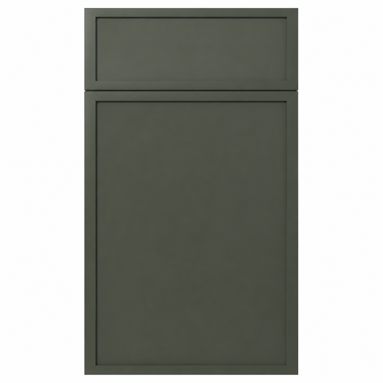 Green cabinet door with a rectangular indentation on a white background ( USA Cabinets Outlet )