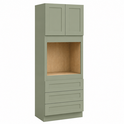Sage Green Shaker 33″ W Double Door Oven Pantry Cabinet with Three Drawers