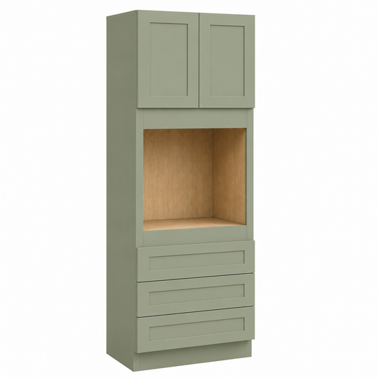 Sage Green Shaker 33″ W Double Door Oven Pantry Cabinet with Three Drawers