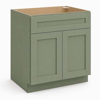 Sage Green Shaker Sink Base Cabinet – 2 Doors &  1 False Drawer