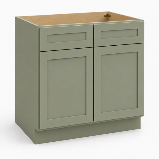 Sage Green Shaker Sink Base Cabinet – 2 Doors &  2 False Drawer