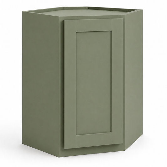 Sage Green Shaker Wall Diagonal Corner Cabinet – 27"W × 12"D