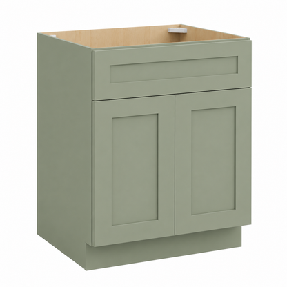 Sage Green Shaker 24"D Base Cabinet with Double Doors & Single Drawer