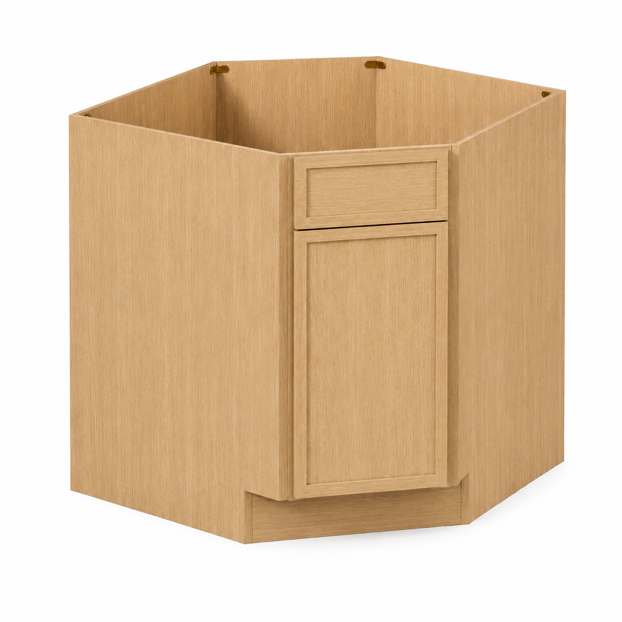 Slim Natural Oak Shaker Corner Sink Base Cabinet with False Drawer