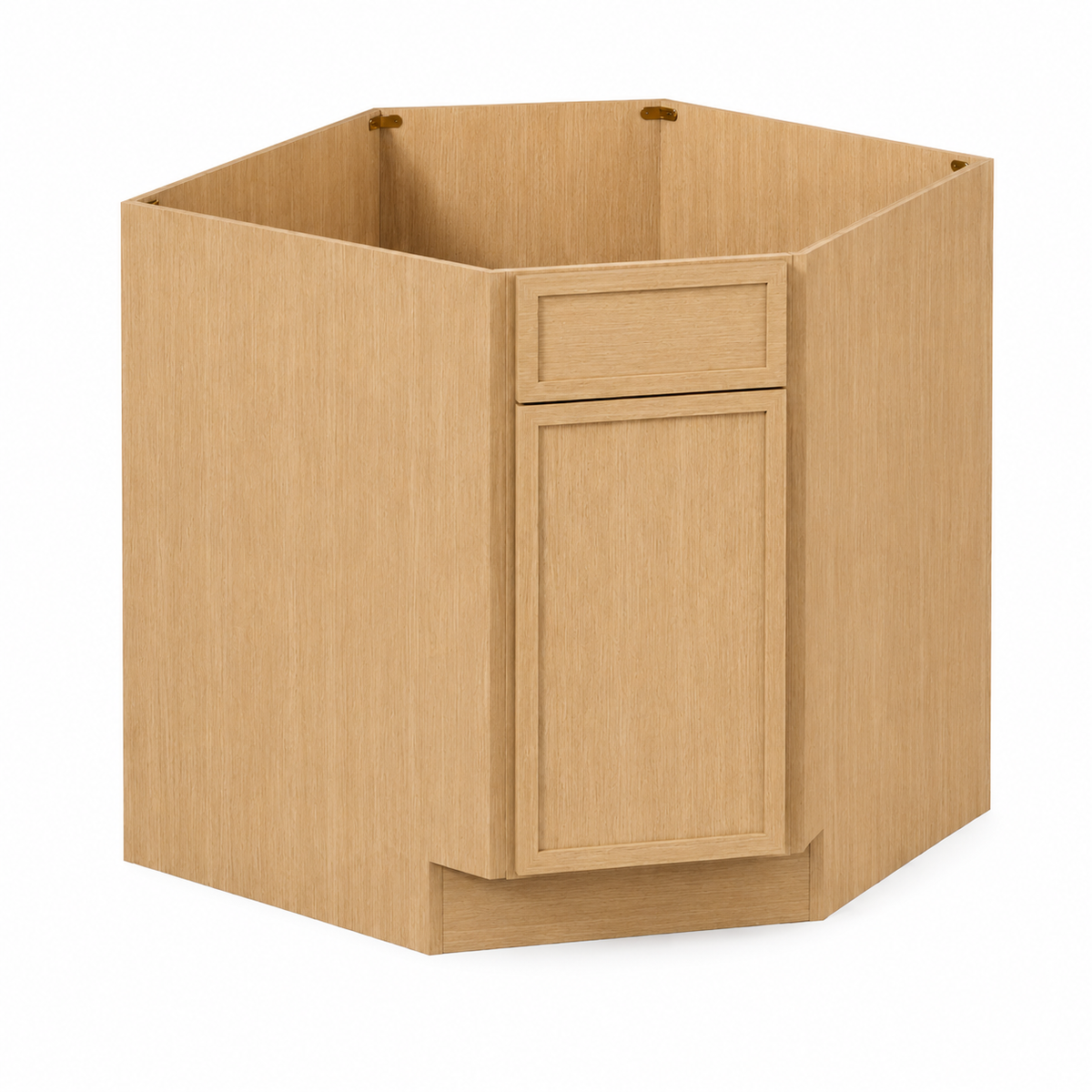 Slim Natural Oak Shaker Corner Sink Base Cabinet with False Drawer