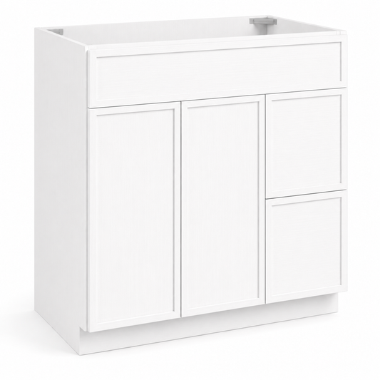 Slim White Shaker Vanity Combo Cabinet with 2 Right Drawers