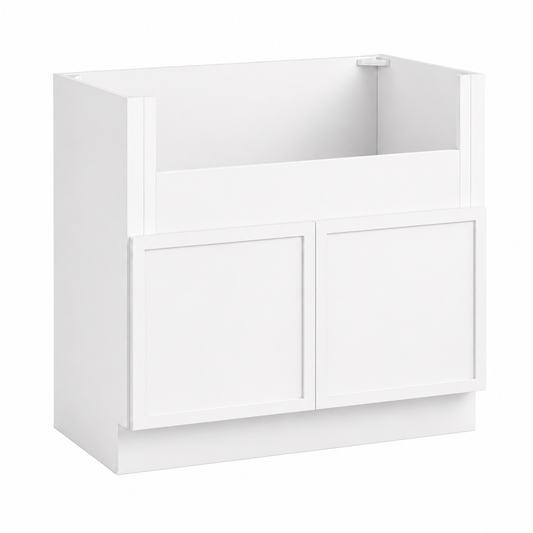 A white double-door storage cabinet with a built-in open top shelf, shown on a plain white background.|USA Cabinets Outlet |