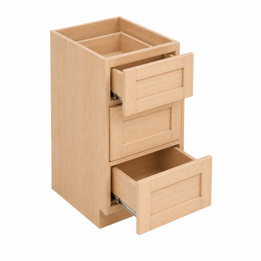 Unfinished Shaker Vanity Three Drawer Base Cabinet