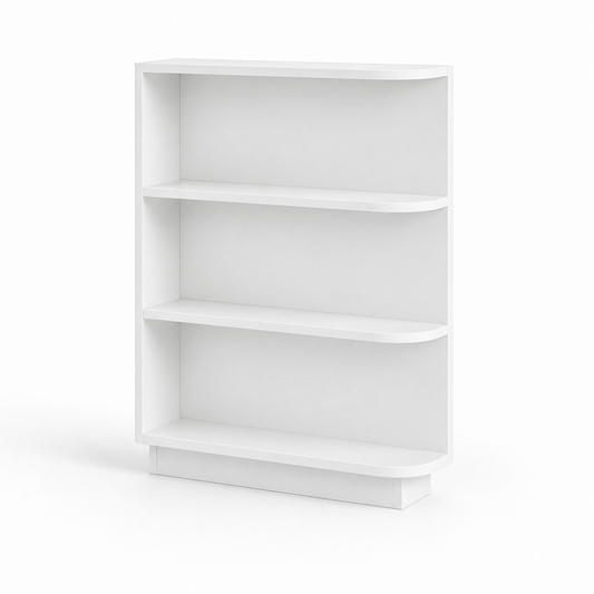 White bookshelf with three shelves on a white background| USA Cabinets  Outlet |