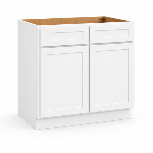 White Shaker Sink Base Cabinet – 2 Doors &  2 False Drawer