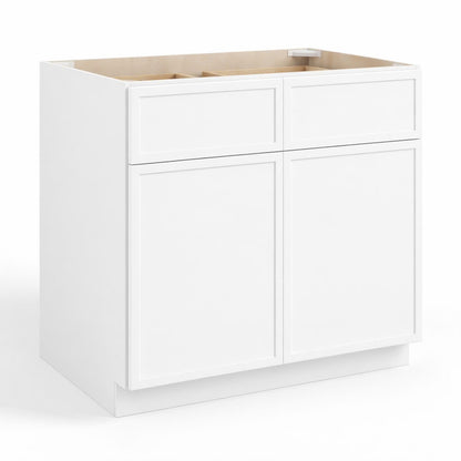 Slim White Shaker Sink Base Cabinet – 2 Doors &  2 False Drawer